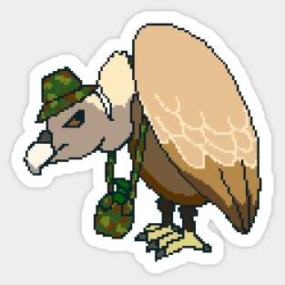 Vulture with camouflage pattern hat and water bottle Sticker